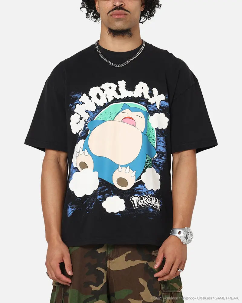 The Pokémon Collection By 73Studio Snorlax T-Shirt Black Acidwash 1