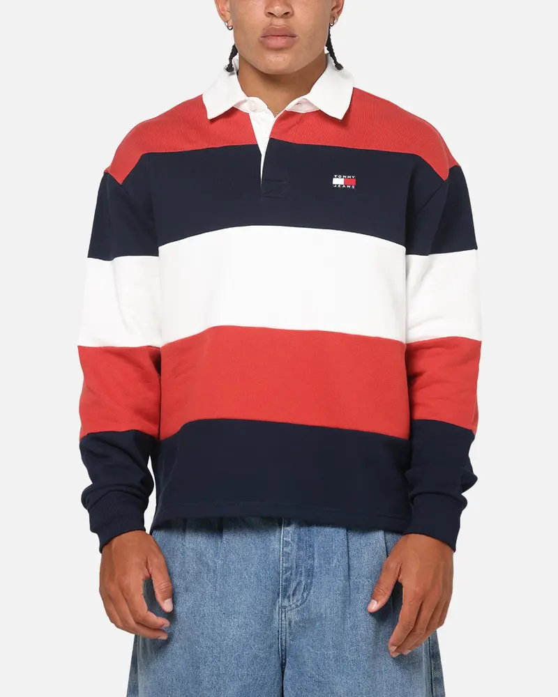Tommy Jeans Relaxed Badge Stripe Rugby Shirt Navy 1