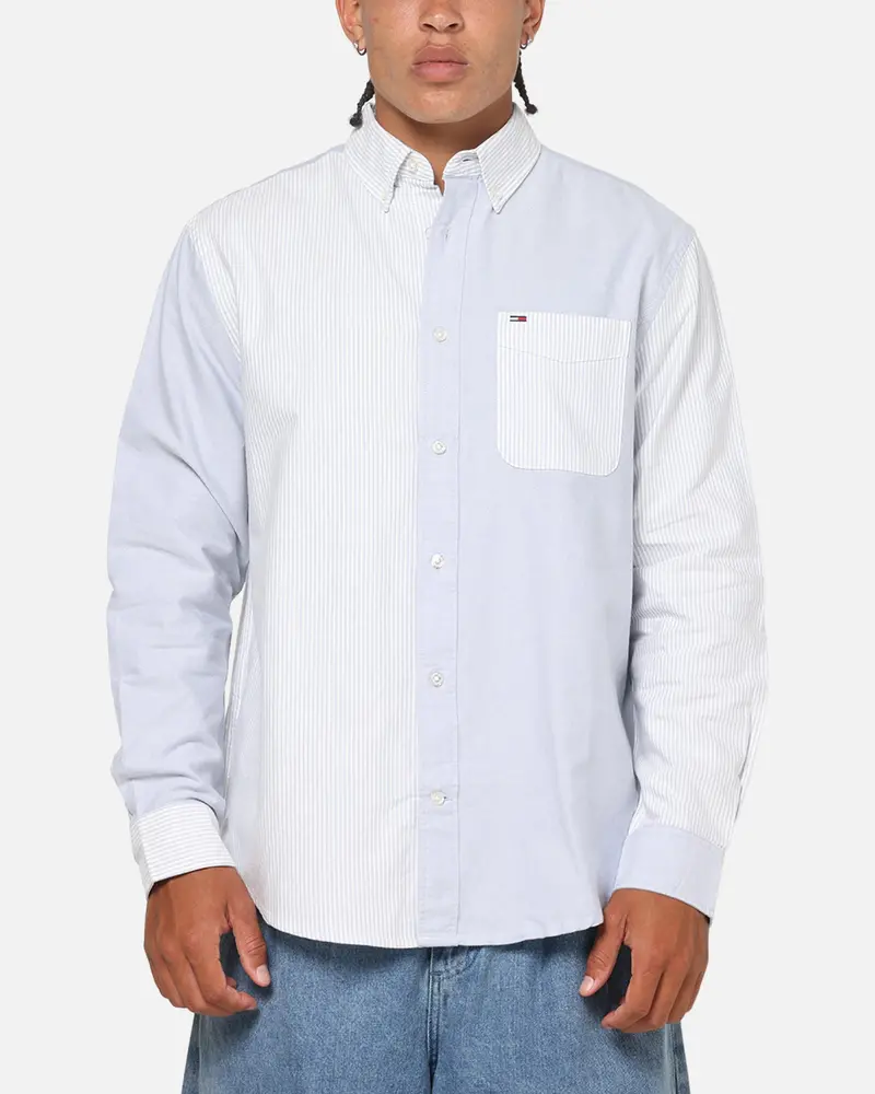 Tommy Jeans Relaxed Oxford Stripes Button Up Shirt Blue Pinstripe 1