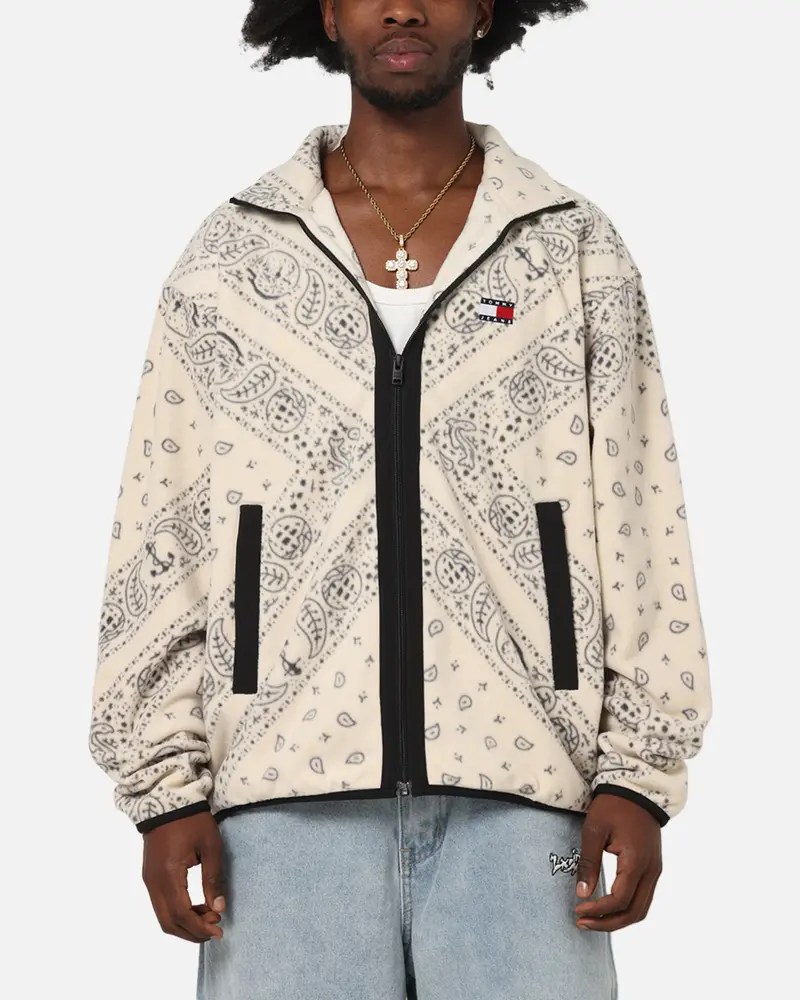 Tommy Jeans Relaxed Zip Paisley Fleece Jacket Newsprint 1