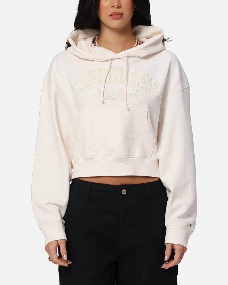 Tommy Jeans Women's Boxy Crop Gmd Varsity Hoodie Ancient White 1