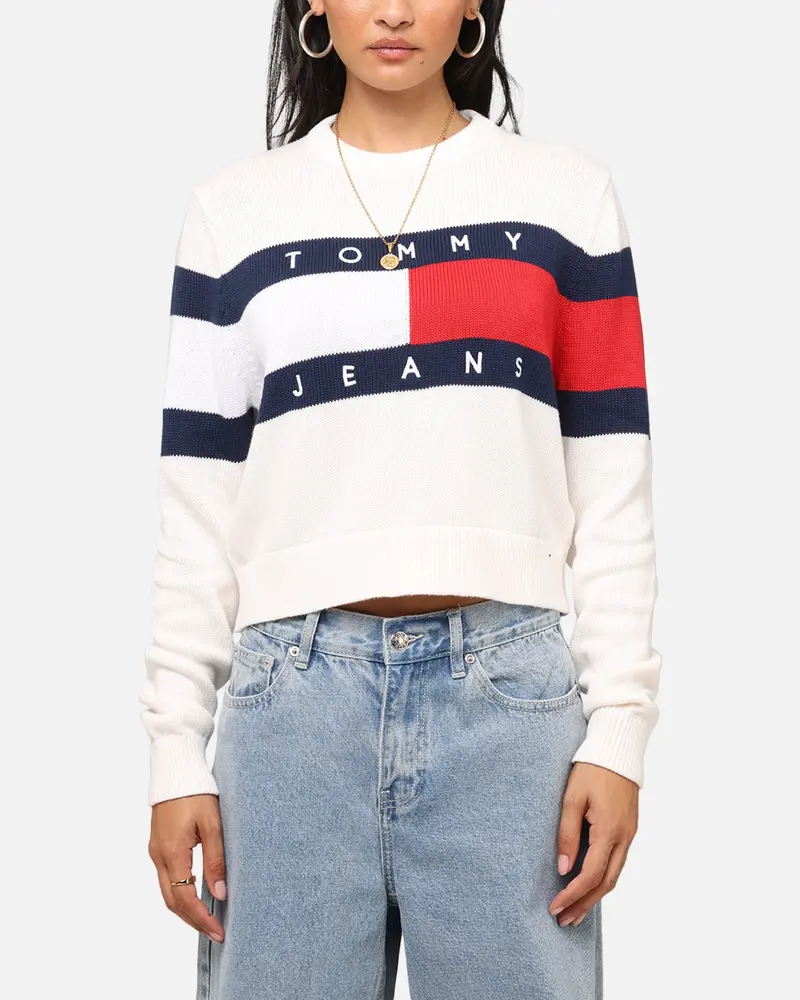 Tommy Jeans Women's Center Flag Sweater Ancient White 1