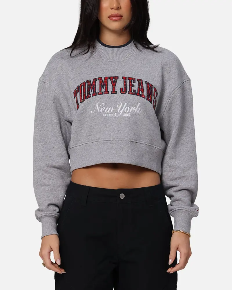 Tommy Jeans Women's Crop Collar Crewneck Grey Heather 1