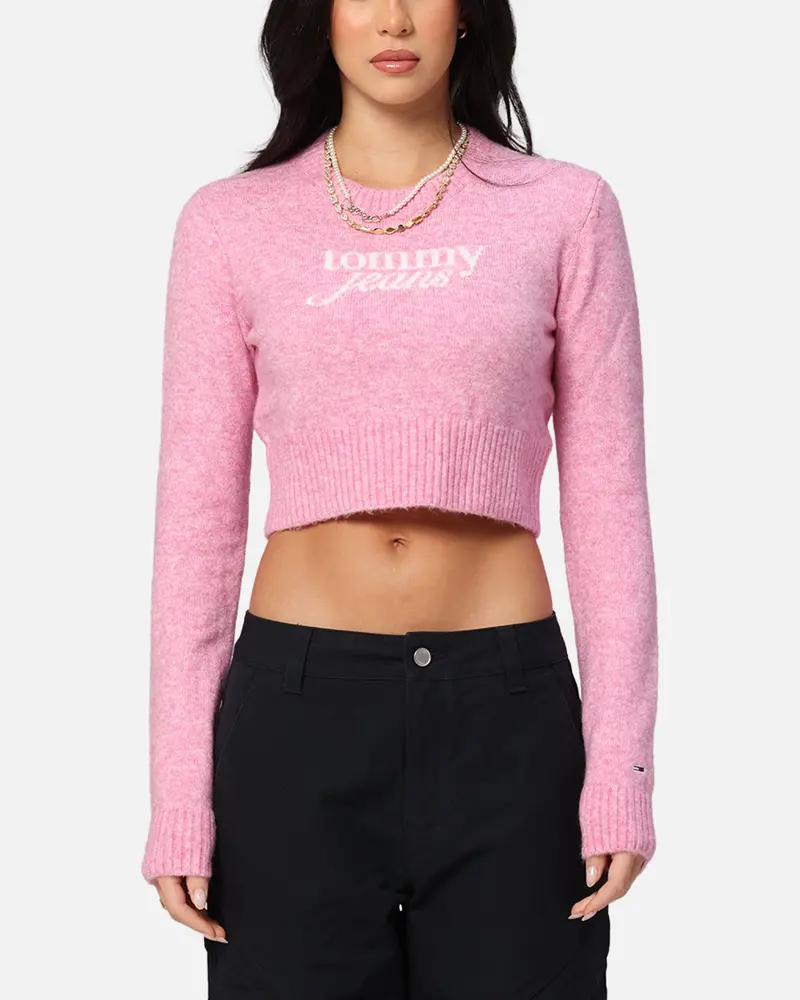 Tommy Jeans Women's Crop Script Sweater Pink 1