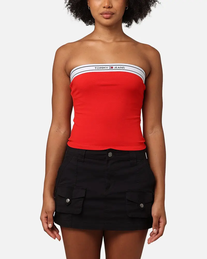 Tommy Jeans Women's Logo Taping Tube Top Deep Crimson 1
