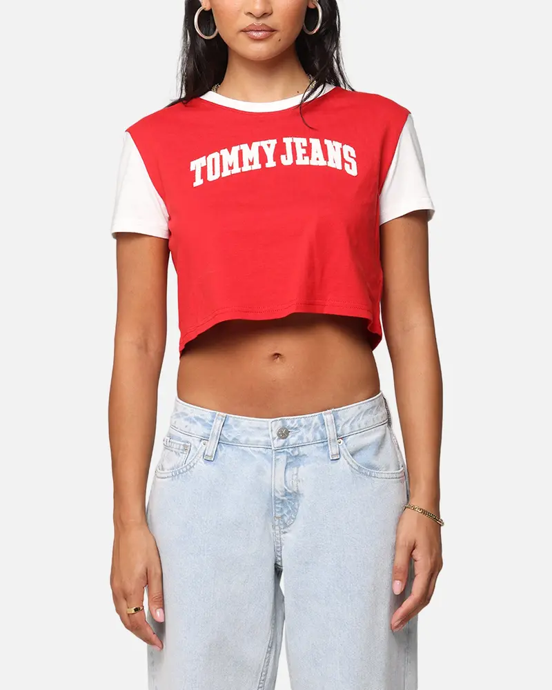 Tommy Jeans Women's Regular Crop Varsity T-Shirt Red Hot 1