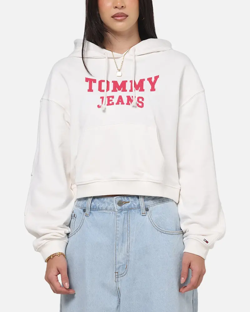 Tommy Jeans Women's Tjw Boxy Crop Varsity Hoodie White 1