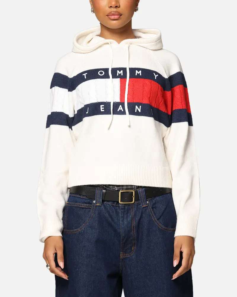 Tommy Jeans Women's Tjw Center Flag Hoodie Sweater Ancient White 1
