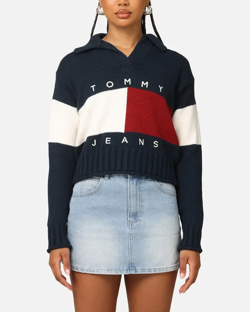 Tommy Jeans Women's Tjw Flag Ruby Sweater Dark Night Navy 1