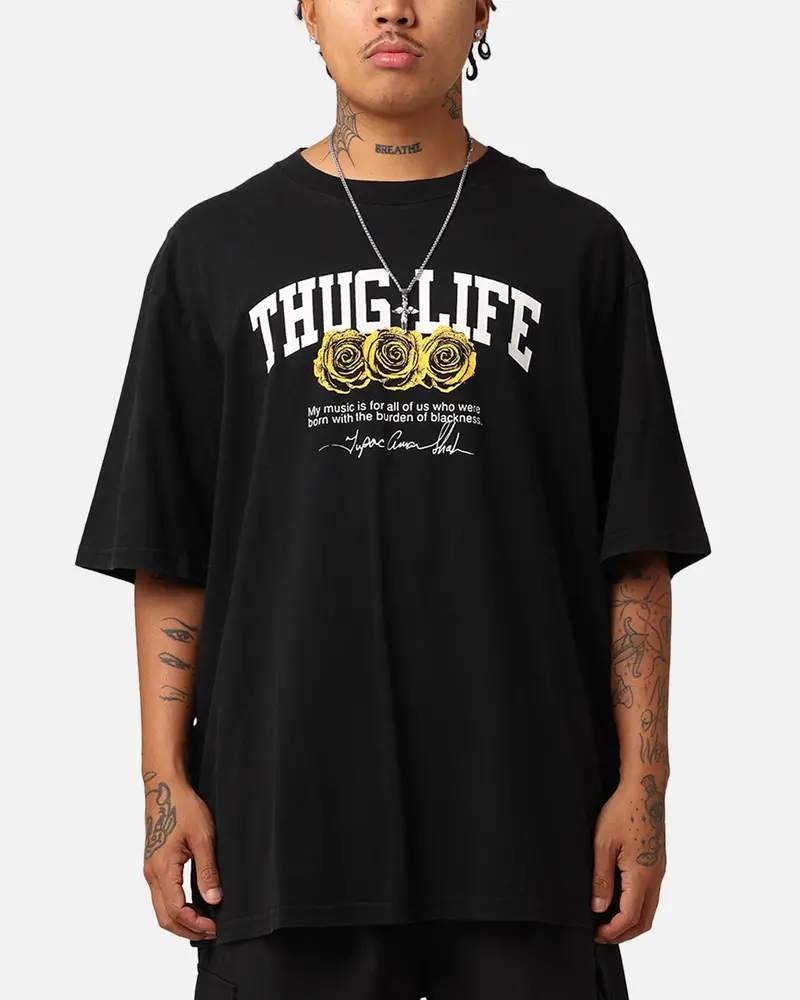 Tupac Thug Life Rose T-Shirt Washed Black 1
