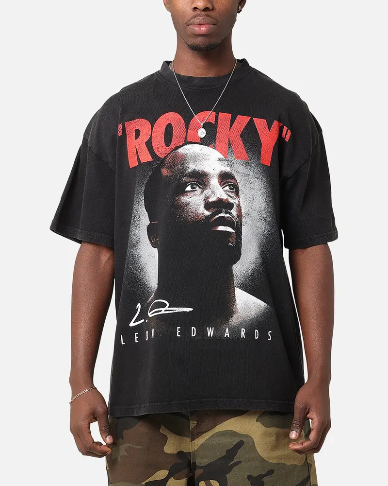 Ufc By Culture Kings Leon 'Rocky' Edwards Vintage T-Shirt Black Acidwash 1