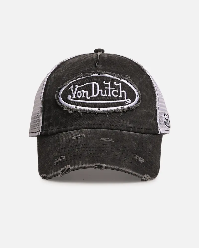 Von Dutch Destroyed Twill Trucker Snapback Washed Black 1
