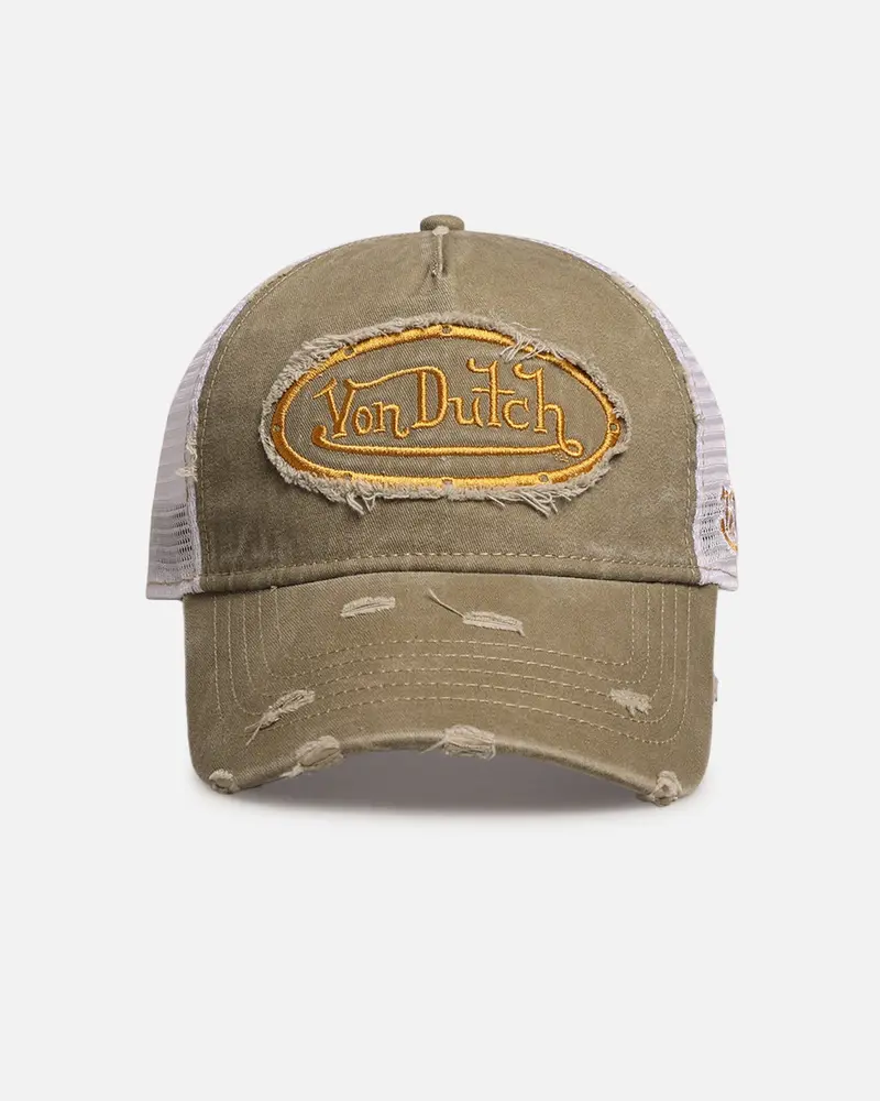 Von Dutch Destroyed Twill Trucker Snapback Washed Khaki 1
