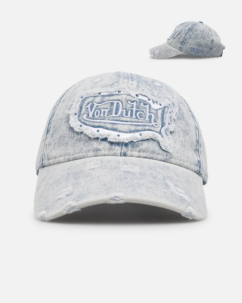 Von Dutch Washed Denim Dad Strapback Hat Light Blue 1
