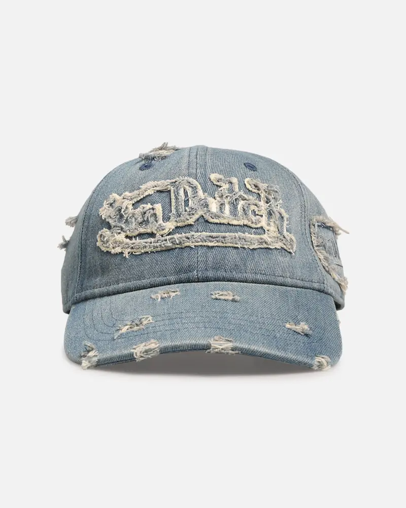Von Dutch Washed Denim Strapback Hat Light Blue Acidwash 1