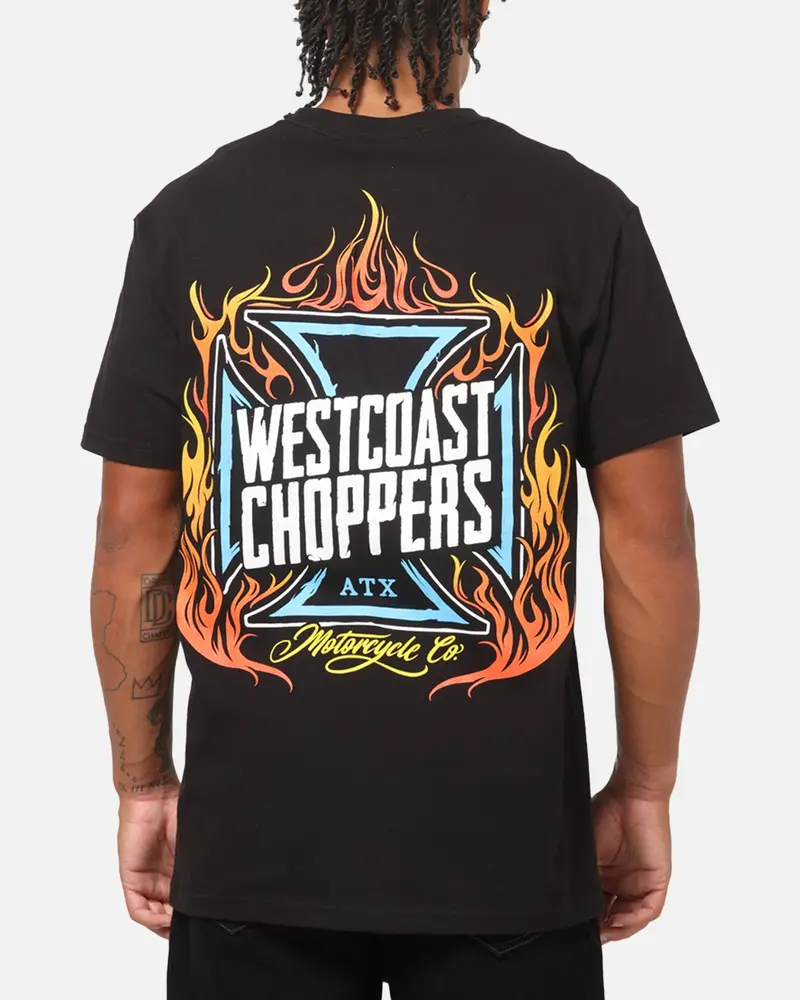 West Coast Choppers Skew Logo Flames T-Shirt Black 1