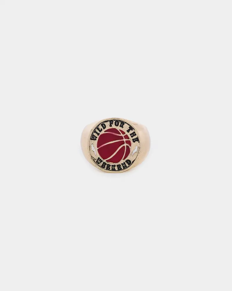 Wild For The Weekend Baller Basketball Signet Ring (Large) Gold 1