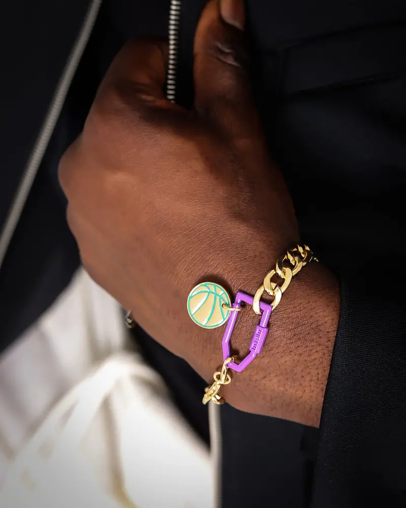 Wild For The Weekend Slam Dunk Basketball Bracelet Gold/Purple/Teal 1