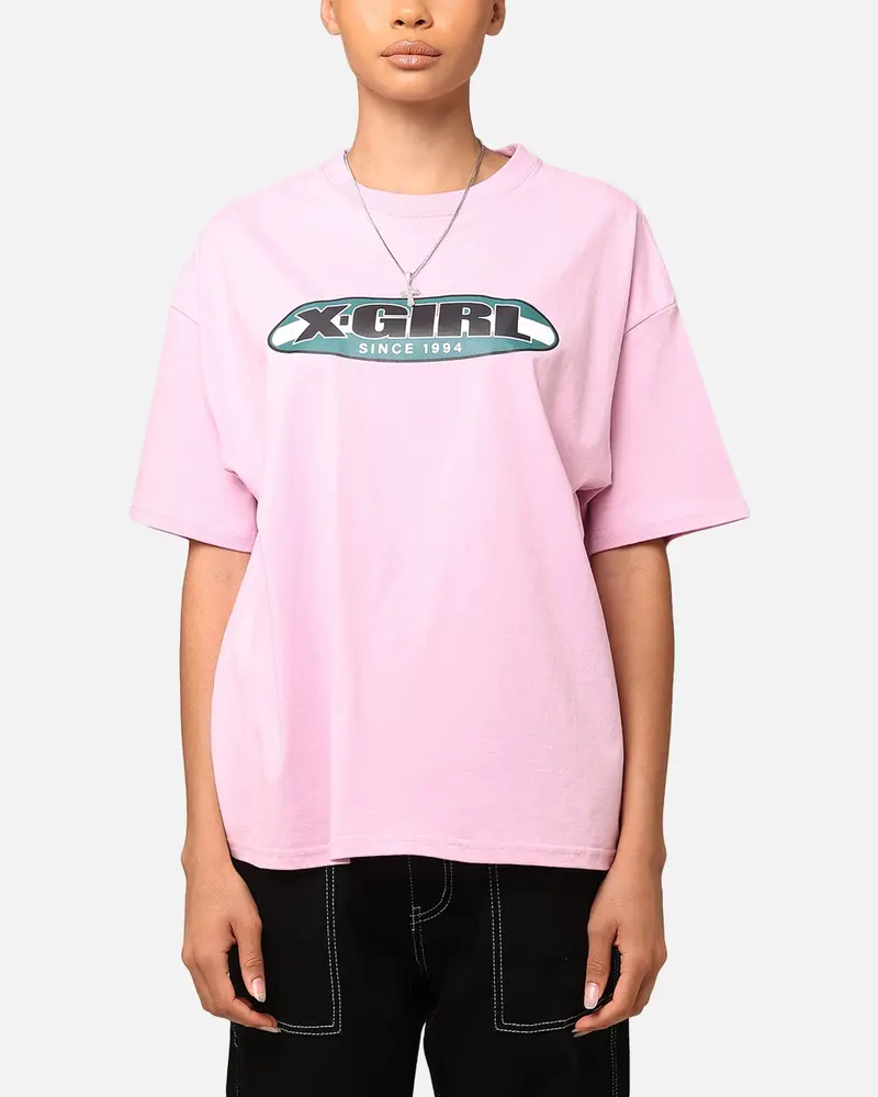 X-Girl Women's Contrast Oval Oversized T-Shirt Baby Pink 1