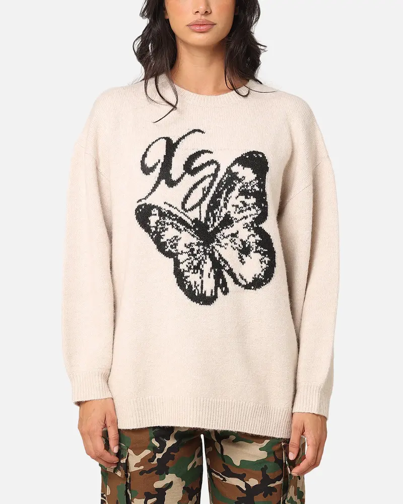 X-Girl Women's Xg Butterfly Oversized Knit Sweater Vanilla 1