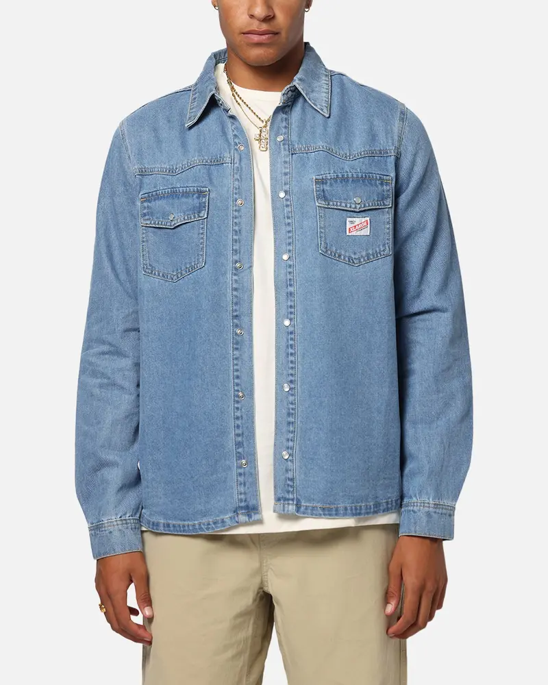 X-Large Denim Western Long Sleeve Shirt Mid Blue 1