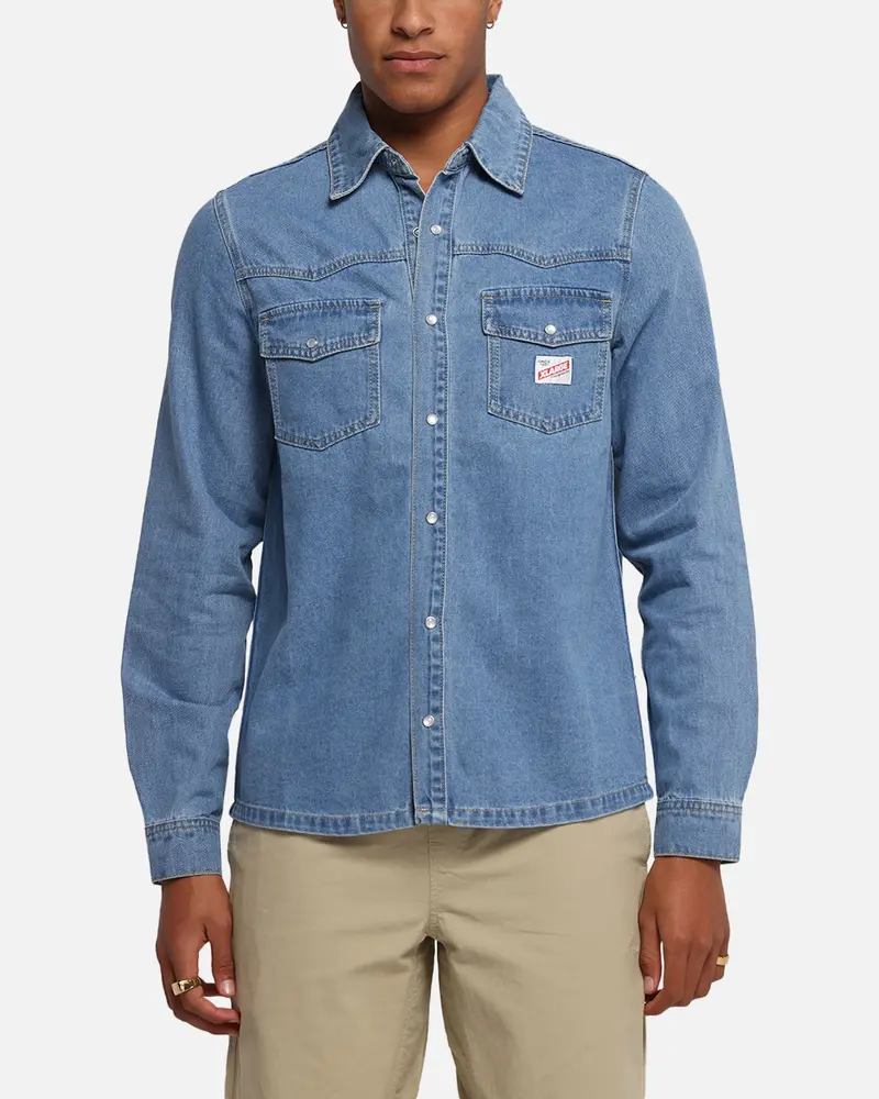 X-Large Denim Western Long Sleeve Shirt Mid Blue 1