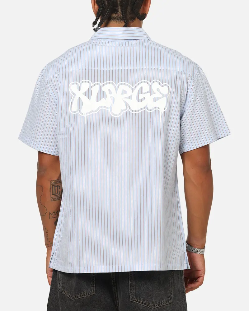 X-Large Drip Button Up Shirt Blue Stripe/White 1