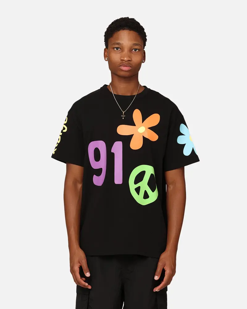 X-Large Flower And Peace T-Shirt Black 1