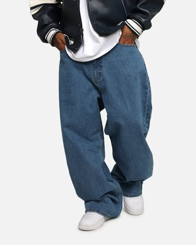 X-Large La Stitch Wide Leg Denim Pants Light Indigo 1