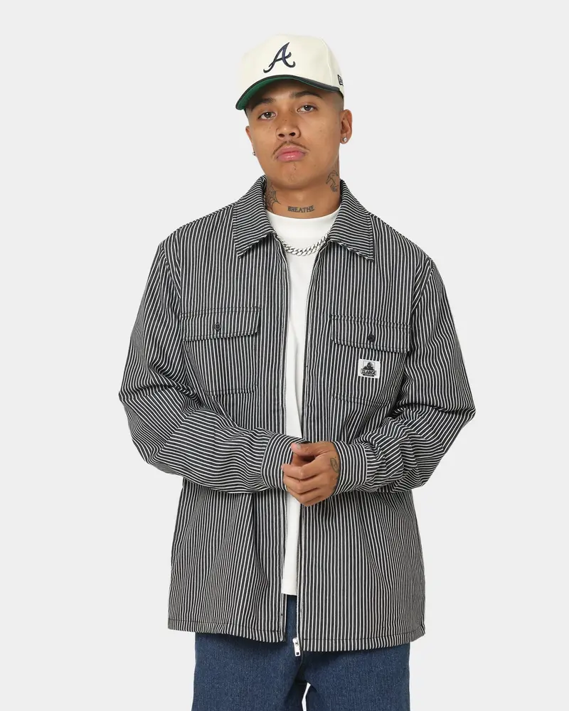 Xlarge Pinstripe Long Sleeve Zip Shirt Black 1