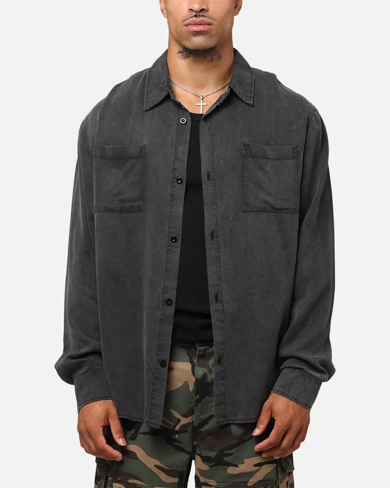 Xxiii Acid Wash Button Up Over Shirt Washed Black 1
