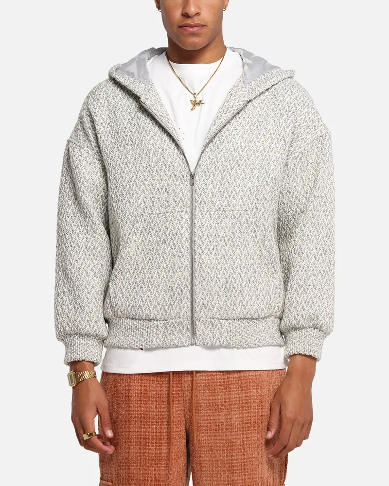 Xxiii Boucle Tweed Zip Hoodie Grey Marle 1