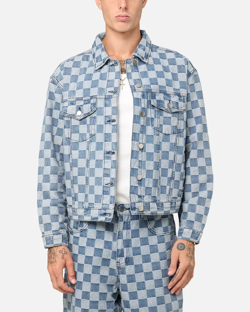 Xxiii Checker Board Trucker Jacket Blue 1