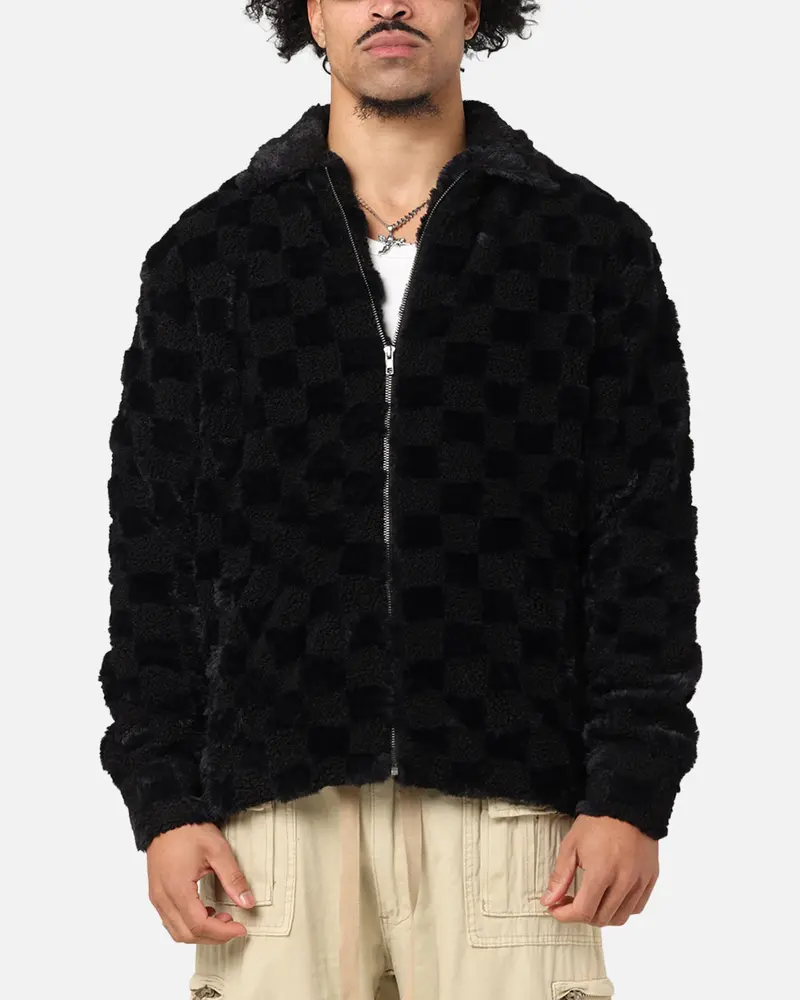 Xxiii Checkerboard Fur Jacket Black 1