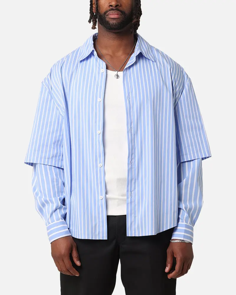Xxiii Double Layer Stripe Button Up Shirt Blue/White 1