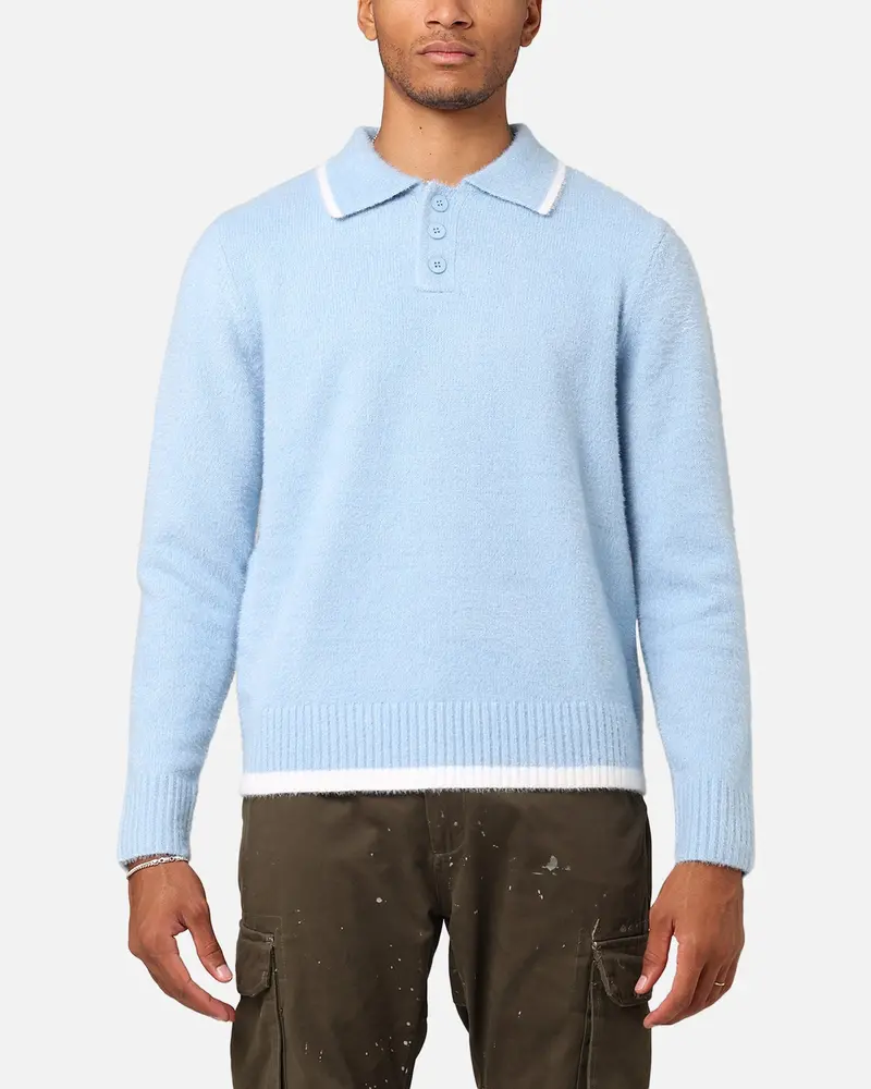 Xxiii Fluffy Long Sleeve Polo Shirt Blue 1