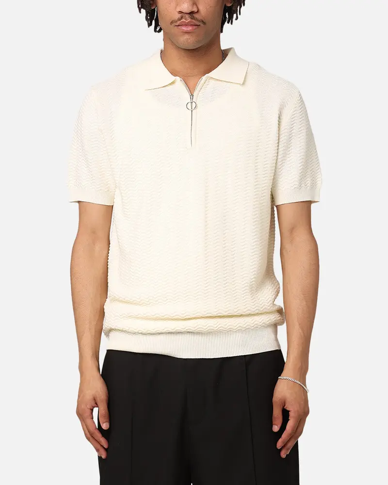 Xxiii Herringbone Quater Zip Polo Shirt Cream 1