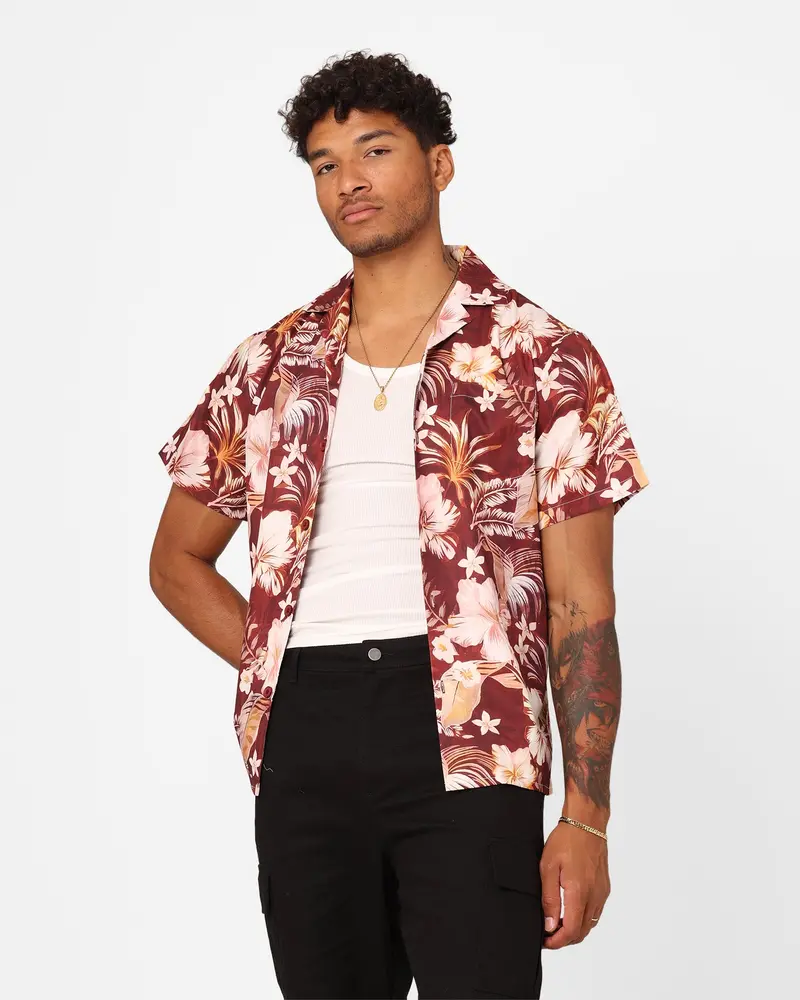 Xxiii Jens Satin Button Up Shirt Maroon 1