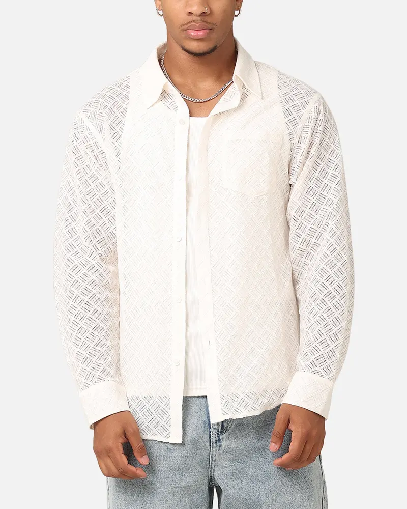 Xxiii Lattice Long Sleeve Button Up Shirt Cream 1