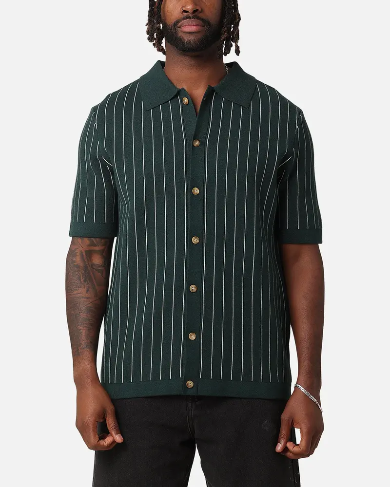 Xxiii Nicholas Knit Button Up Shirt Green/White 1
