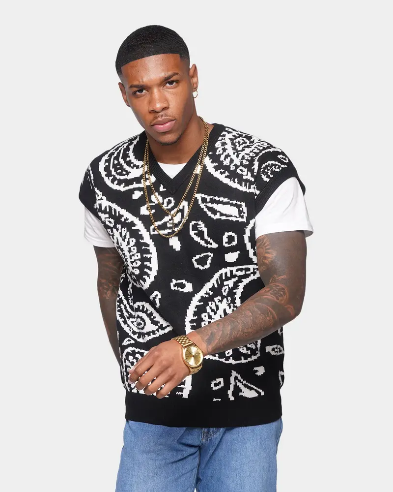 Xxiii Paisley Vest Cardigan Black/White 1
