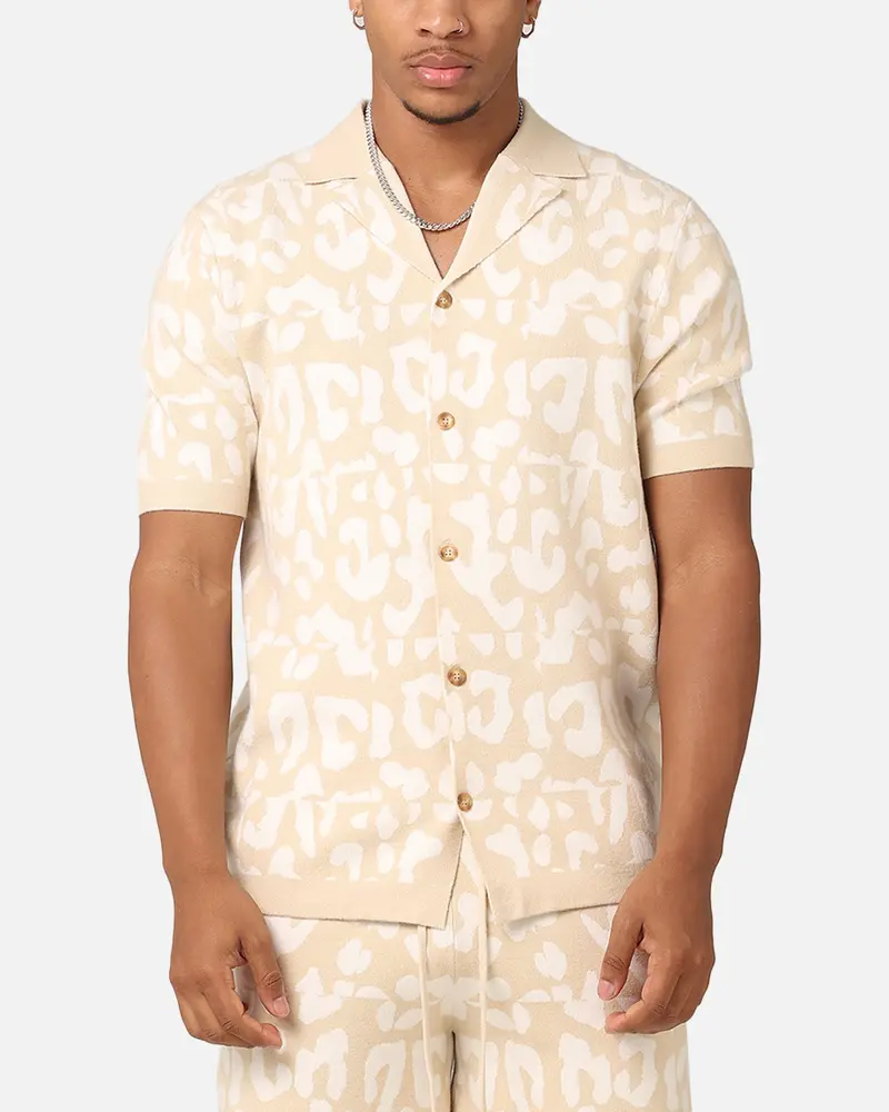 Xxiii Puzzle Knit Button Up Shirt Beige/Off White 1