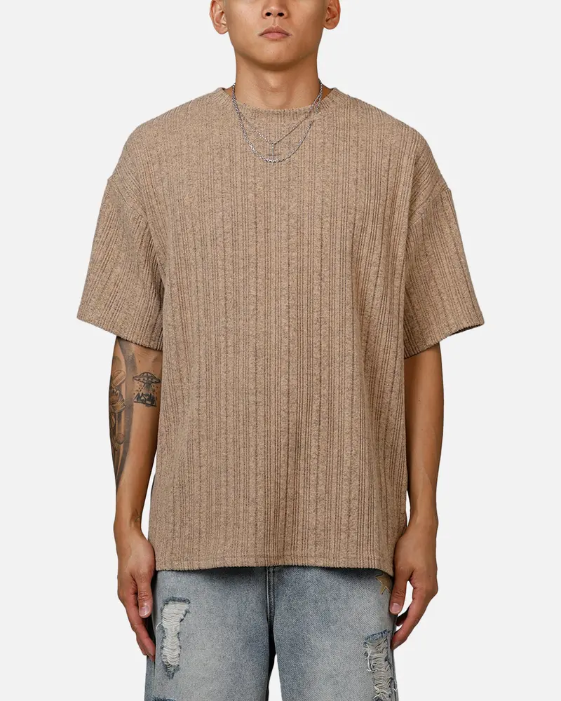 Xxiii Rib Knit T-Shirt Tan Marle 1