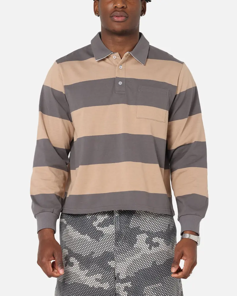 Xxiii Rugby Long Sleeve Polo T-Shirt Charcoal/Tan 1