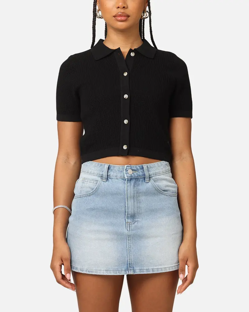 Xxiii Women's Cropped Zyair Button Up Shirt Black 1