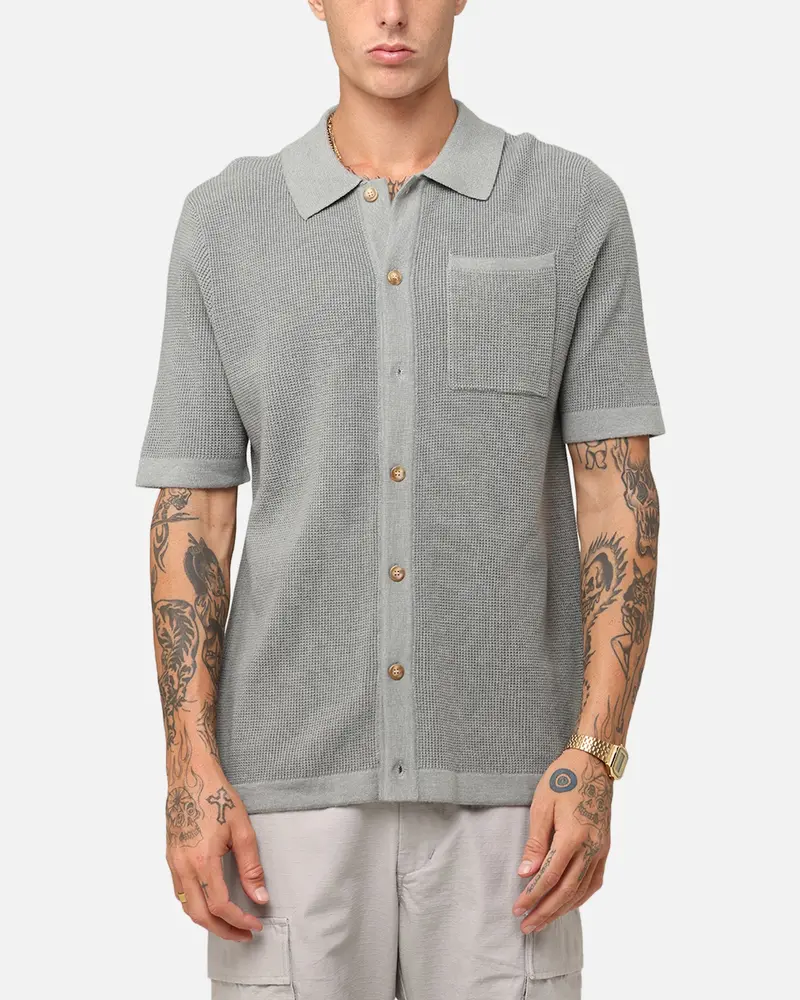 Xxiii Zyair Knit Rib Button Up Shirt Olive 1