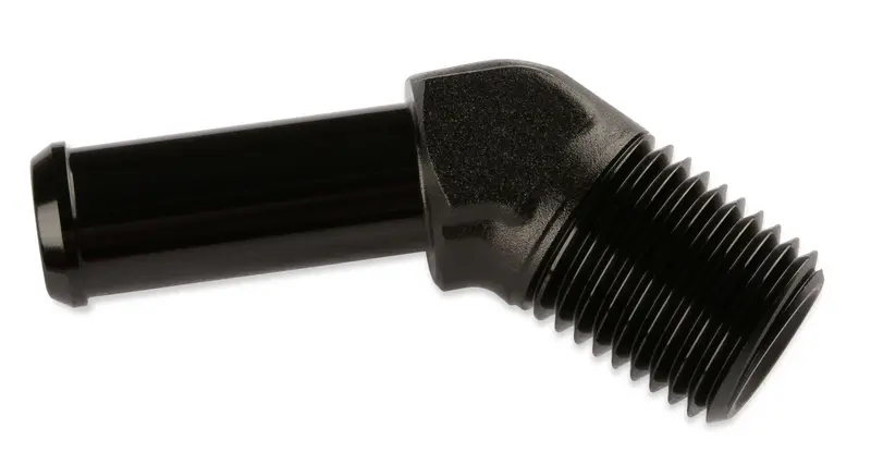 Mr. Gasket 484408-Bl 45-Degree Anodized Black Barb Fitting – 1/2" Hose To 3/8" Male Npt 1
