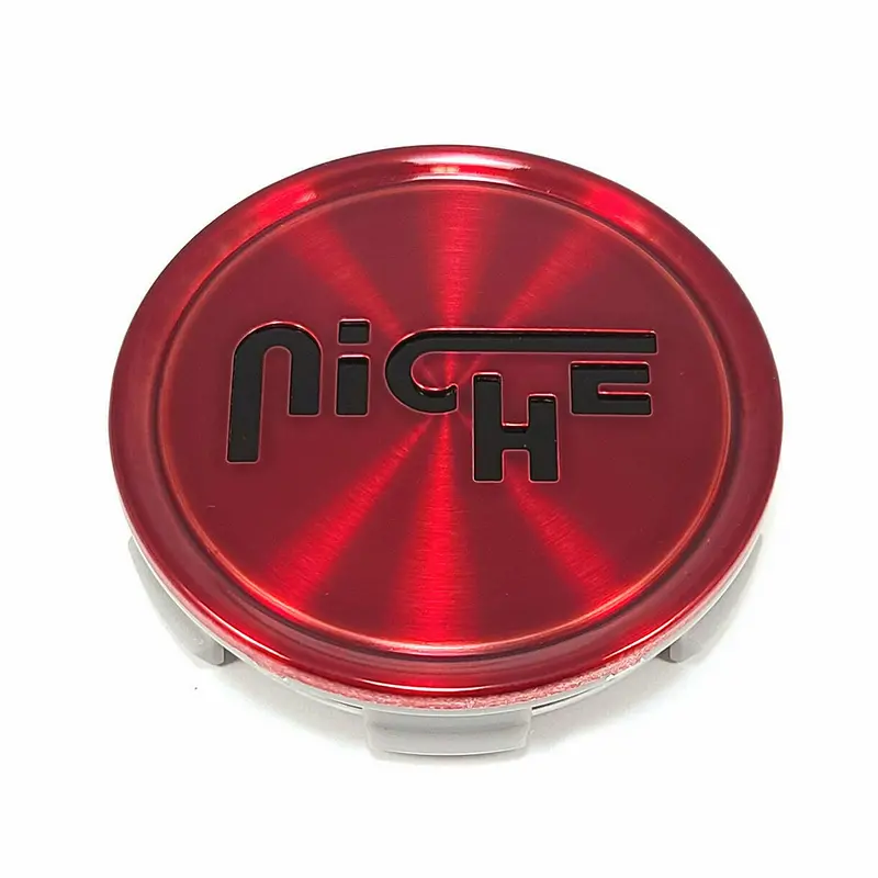 Niche Mono Flat Cap Wheel Cover – Gloss Red Logo On Black Base 1