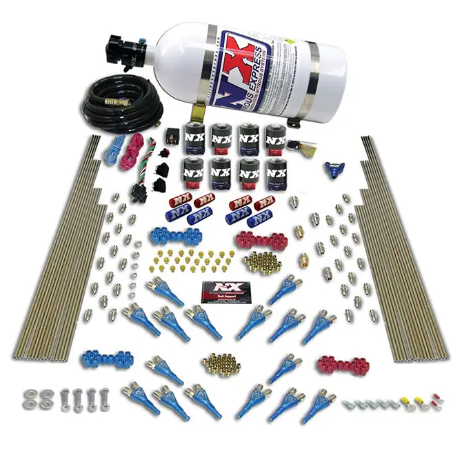 Nitrous Express 90008-15 Shark Dual Stg/Gas 16 Nzls (200-1200Hp) 8 Solenoids With 15Lb Bottle 1