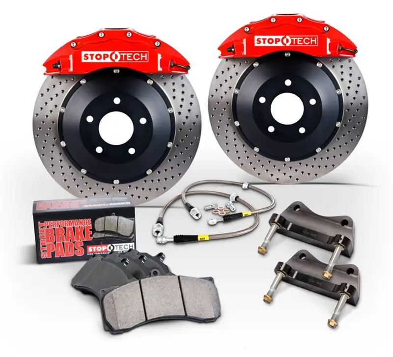 Stoptech 83.B34.004G.52 Big Brake Kit – Rear, Black Calipers With Drilled Two-Piece Rotors 1